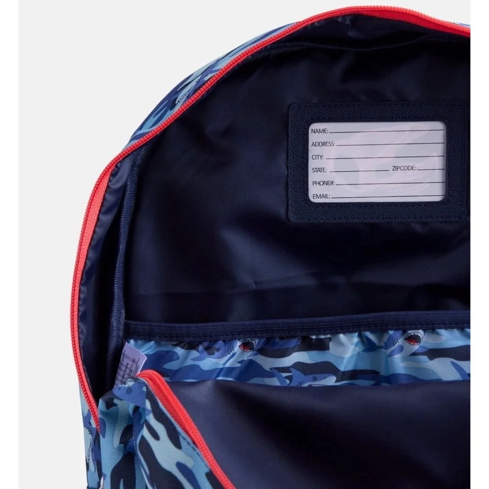 Cat & Jack Shark 4 Piece Backpack Set Blue Camo Lunch Bag Pencil Pouch Keychain